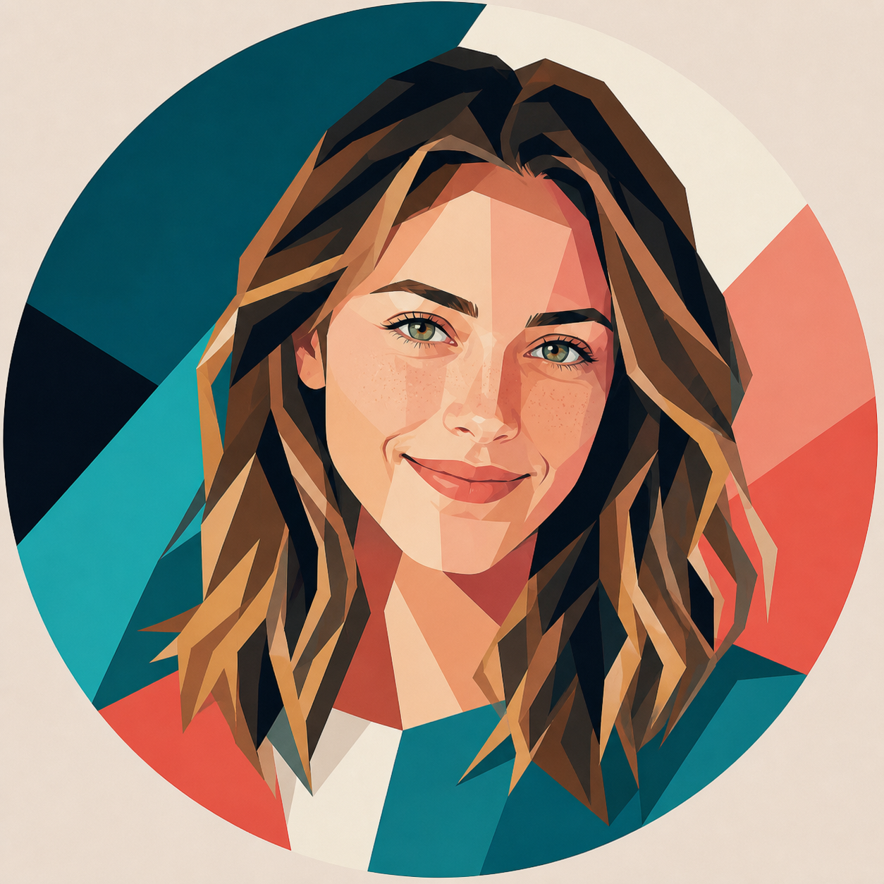 The same adult AI-created demo model redrawn in Bold & Abstract style
